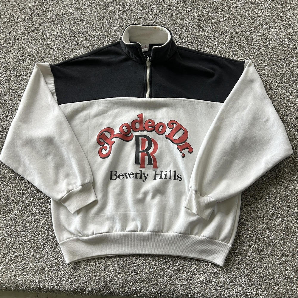 Vintage Bay Bridge Sweatshirt Mens XL White Rodeo Dr Beverly Hills 1/4 Zip
